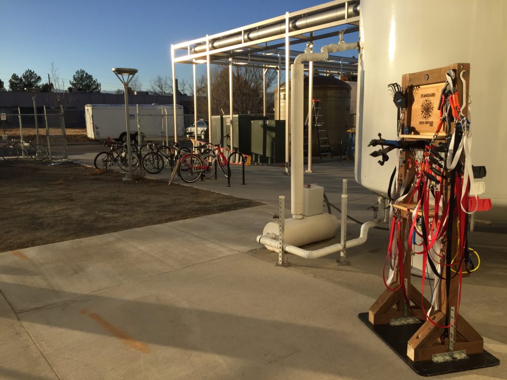 Avery Brewing bike repair workstand for employees who ride to work and need simple repair and a station to work. 