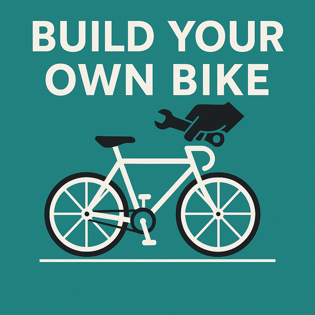 Illustration of a bicycle being assembled by hand with a wrench, promoting the ‘Build Your Own Bike’ workshop at Standard Bike Repair in Boulder, Colorado.