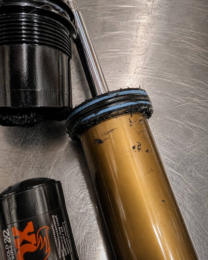 Mountain bike fork seal and stanchion during service